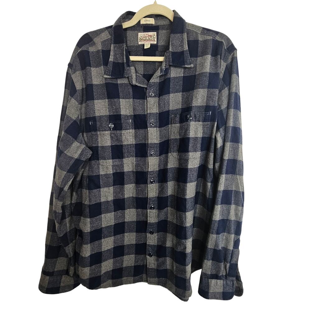 J. Crew Flannel Shirt Midweight Double Brushed Classic Fit Men XLT Blue Checker